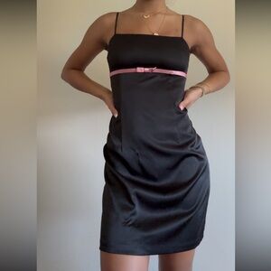 Elegant Black Dress with Pink bow